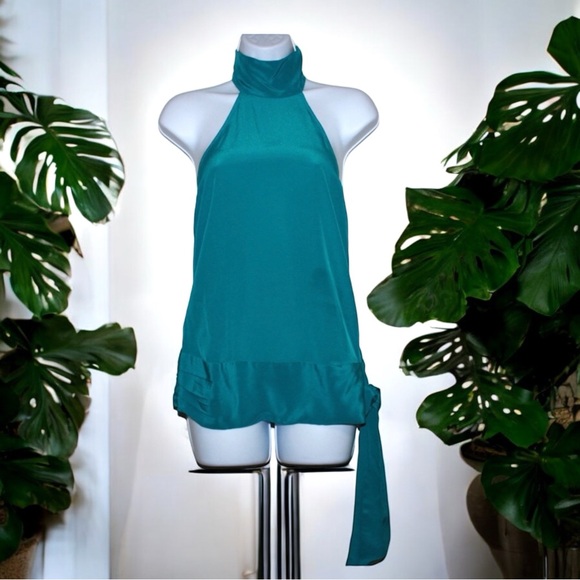 Haute Hippie Tops - Haute Hippie Turquoise Relaxed Hip Tie Halter Top